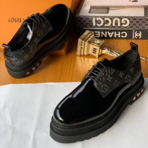 Noir Monogram Patent Platform Derby Shoes