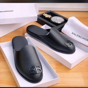 Balenciaga Cosy BB Logo Mules – Matte Black Leather