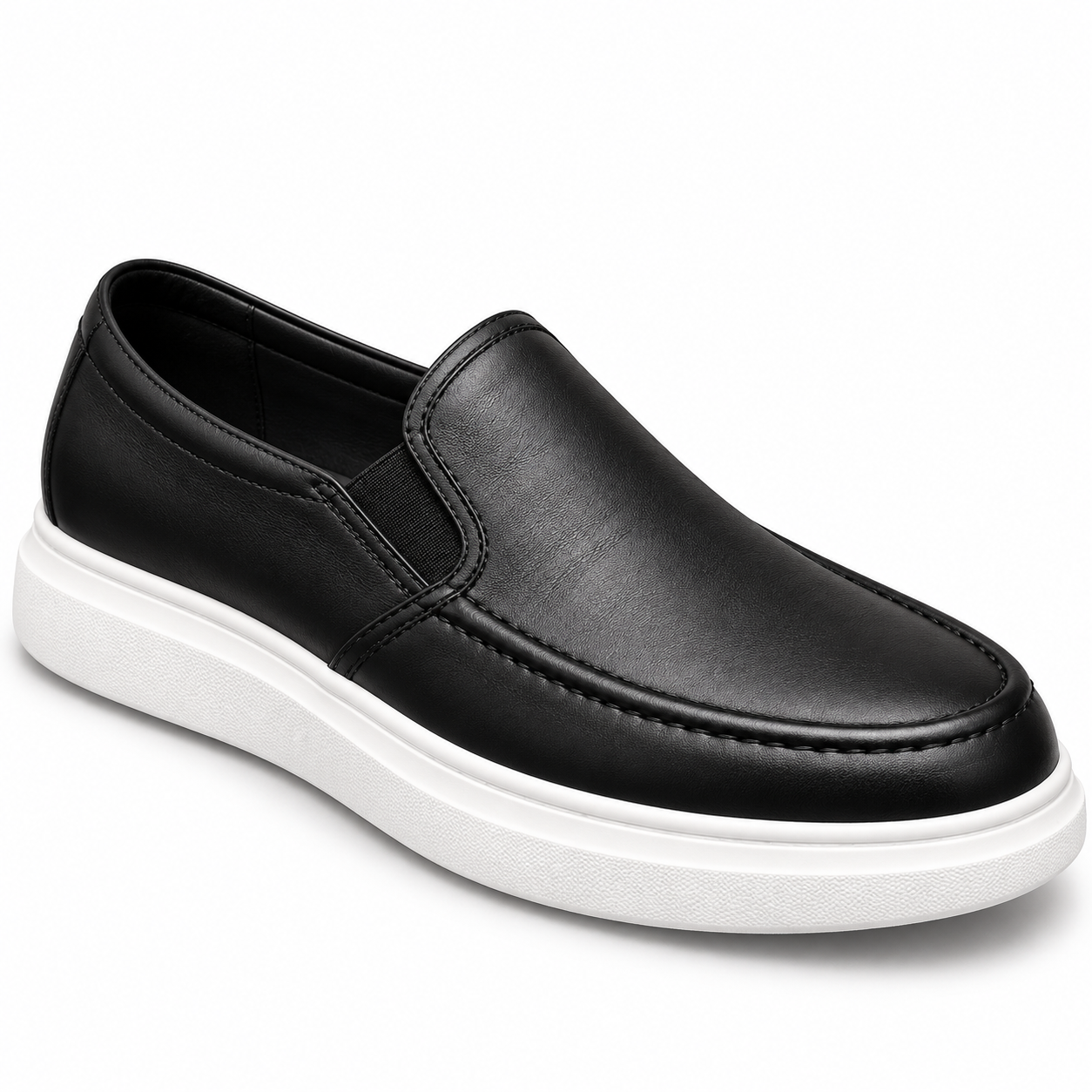 Black Leather Slip-On Loafers, view 5