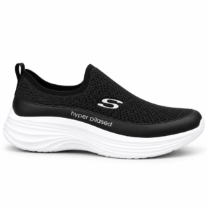 Black Skechers Slip-On Sneaker with White Sole, main view