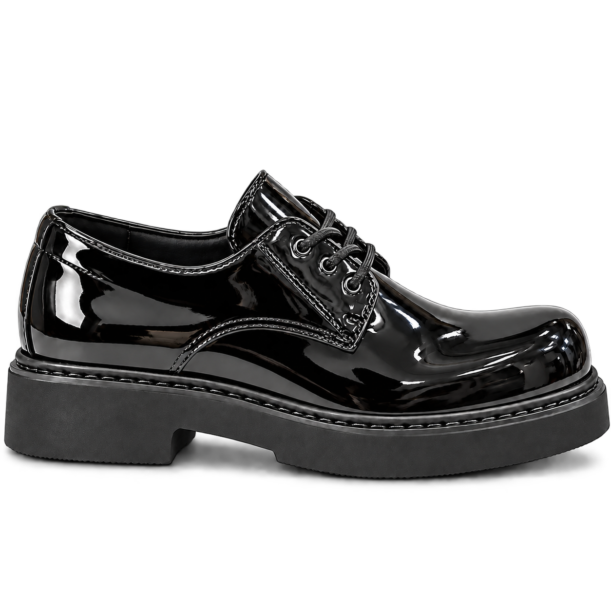 Black Patent Chunky-Sole Derby Shoes