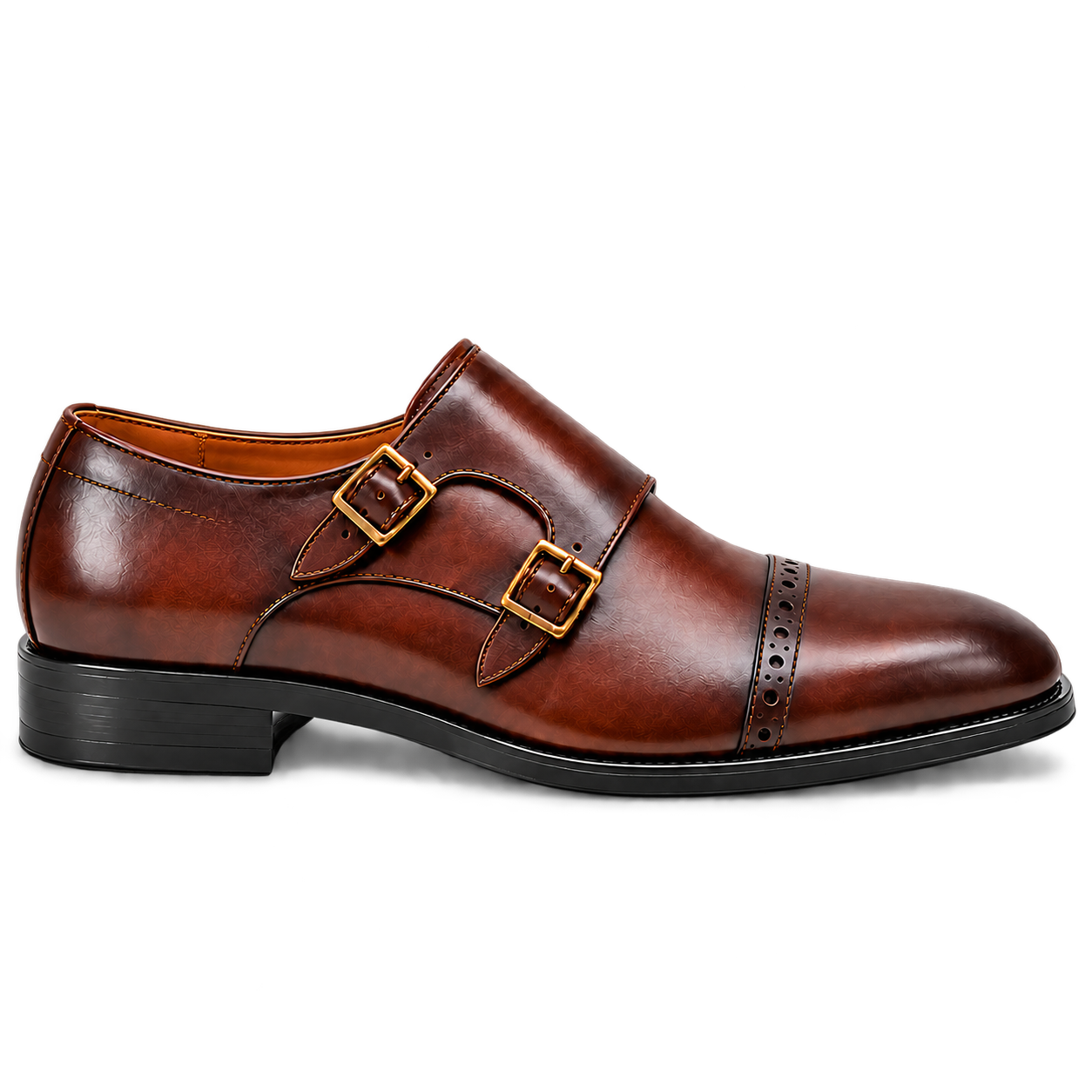 Brown Double Monk Strap Cap-Toe Shoes