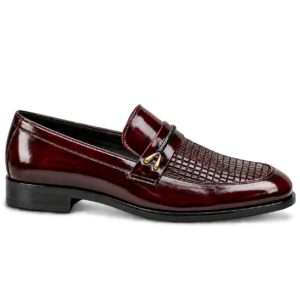 Burgundy Woven Horsebit Loafers