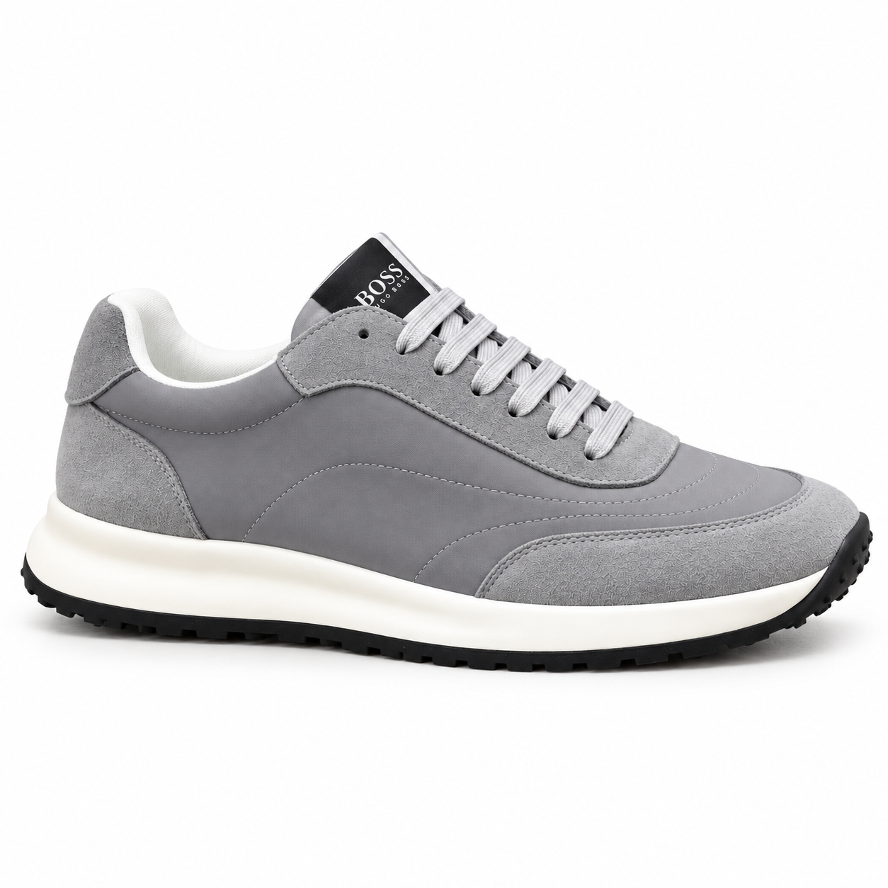 BOSS men's grey low-top sneakers, side view