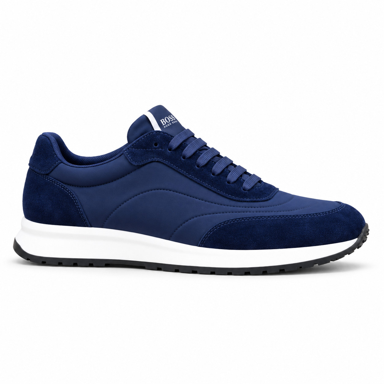 BOSS men's navy low-top sneakers, side view