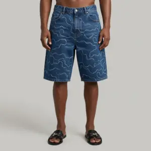 Abstract Swirl Pattern Denim Bermuda Shorts