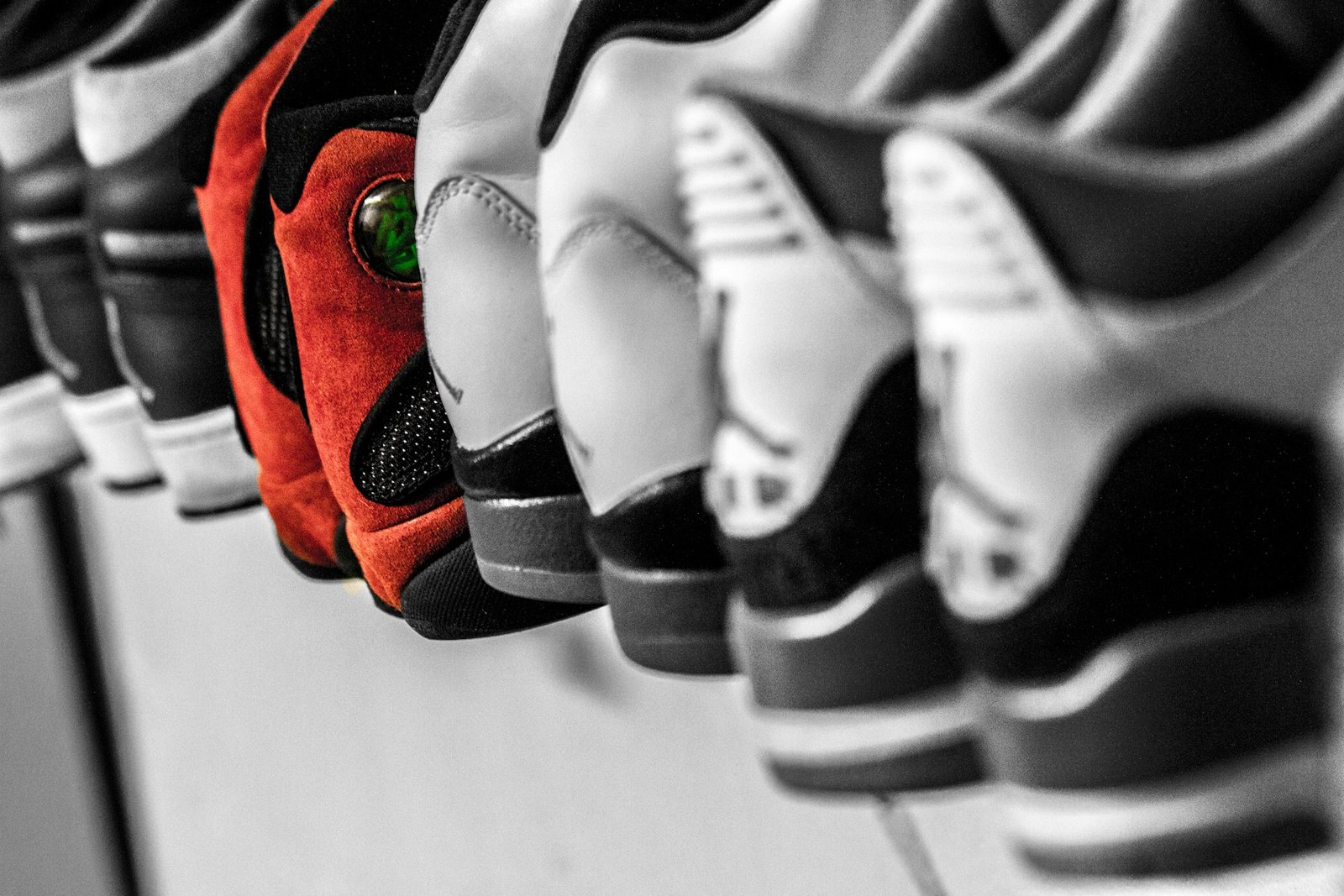 Row of sneakers lined up side by side