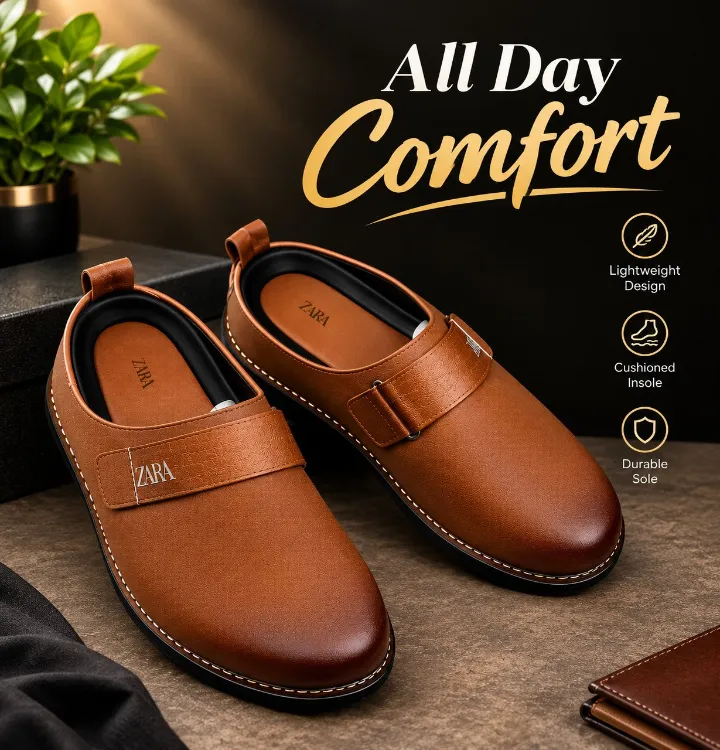 Tan leather slip-on shoes for men with strap, All Day Comfort, Baggiva Stores