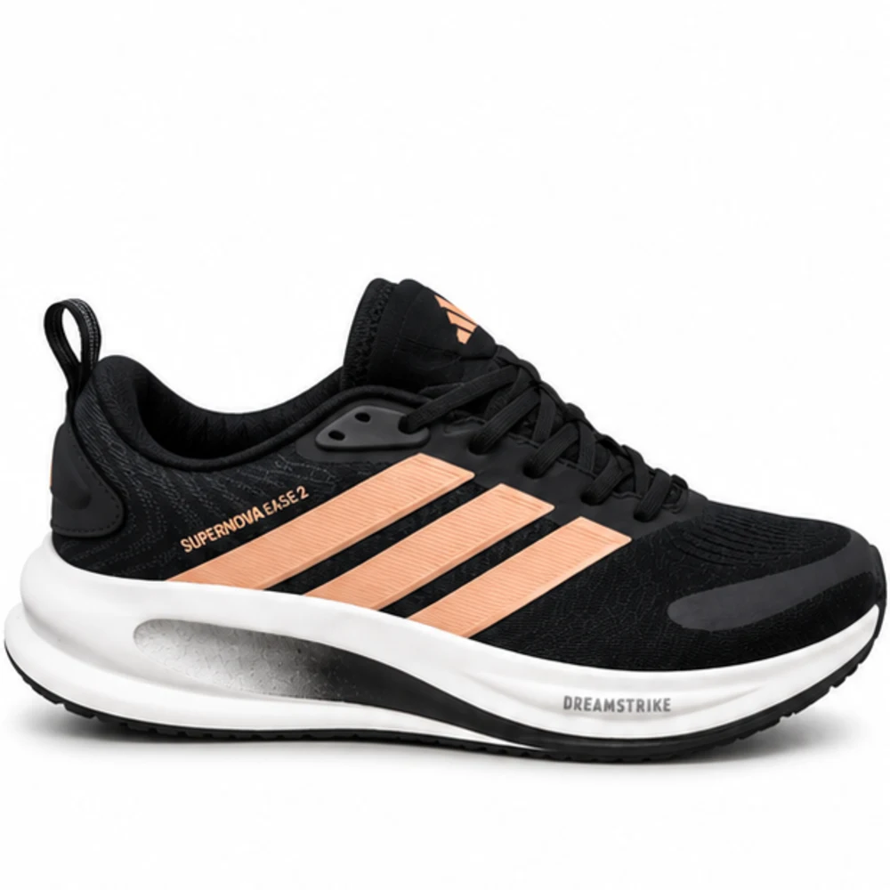 Black and Coral Adidas Running Sneakers - alternative side view