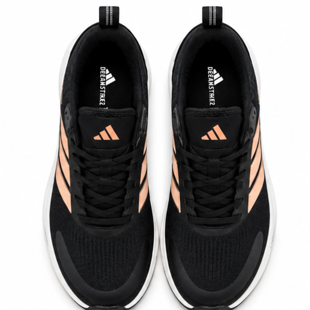 Black and Coral Adidas Running Sneakers - top-down view