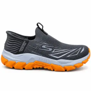 Grey and Orange Skechers Slip-On Trail Sneakers - main view