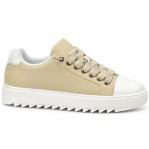 Men's Beige Ridged-Sole Low-Top Sneakers - main view