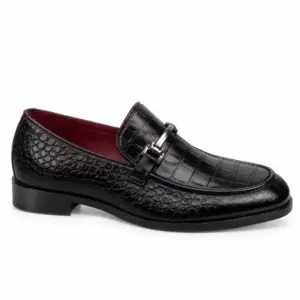 Men's Black Croc-Embossed Horsebit Loafers - main view