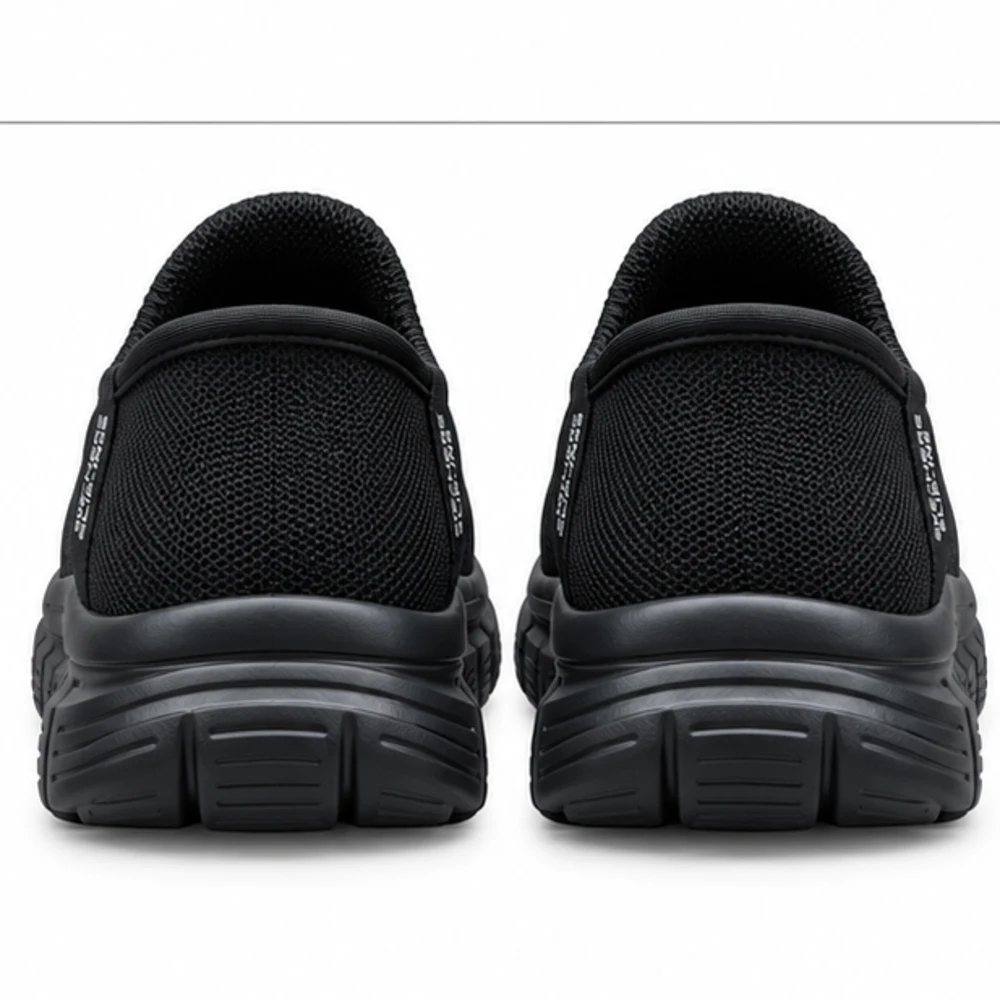 Men's Black Knit Slip-On Sneakers - front view