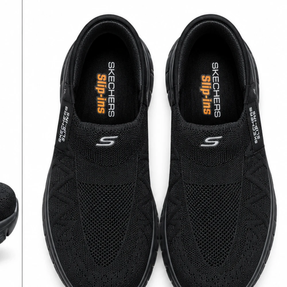 Men's Black Knit Slip-On Sneakers - top-down view