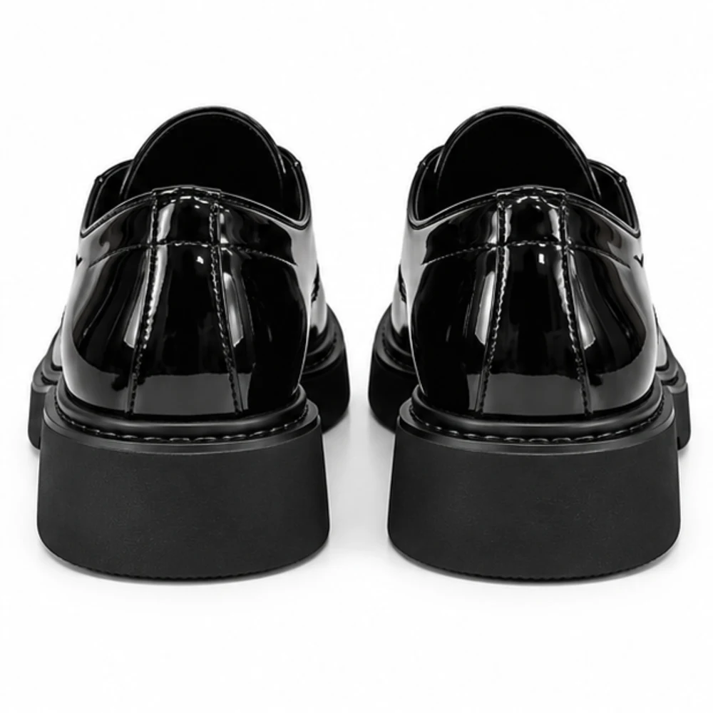 Men's Black Patent Chunky-Sole Derby Shoes - back view