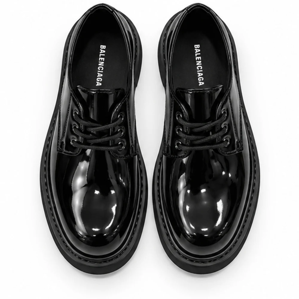 Men's Black Patent Chunky-Sole Derby Shoes - front view