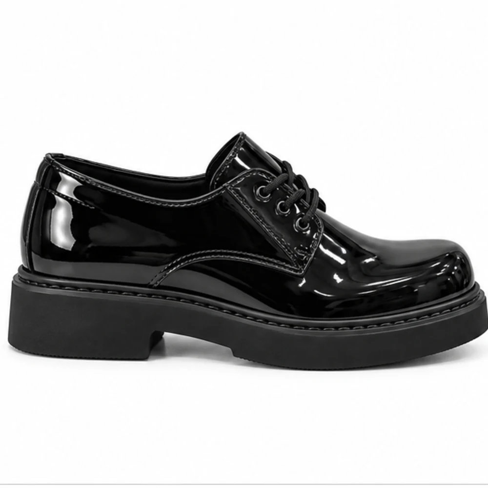 Men's Black Patent Chunky-Sole Derby Shoes - alternative side view