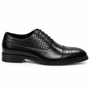 Men's Black Woven Cap-Toe Oxford Shoes - main view