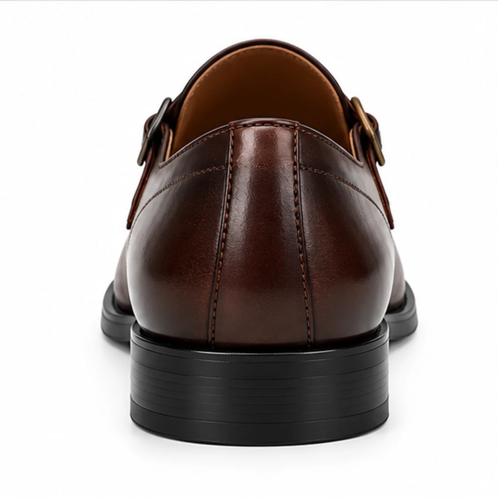 Men's Brown Double Monk Strap Cap-Toe Shoes - back view