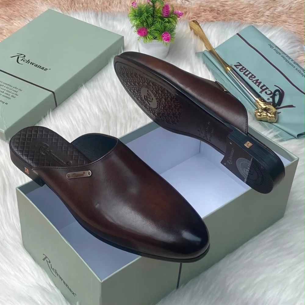 Men's Brown Plain Half Shoes - original shop photo 2