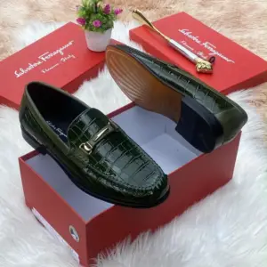 Men's Green Croc-Textured Horsebit Loafers - original shop photo