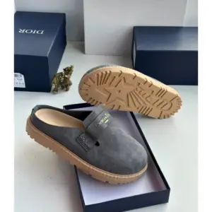 Men's Grey Suede-Look Clog Half Shoes - original shop photo