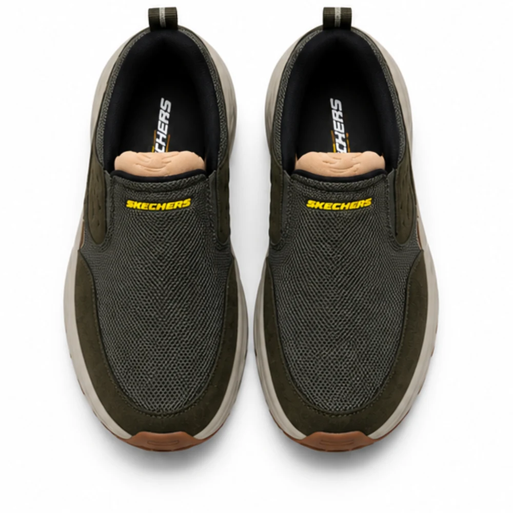 Men's Olive Slip-On Comfort Sneakers - front view