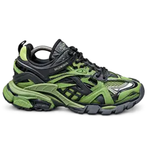 Olive green chunky sneaker for men with thick sole, side view