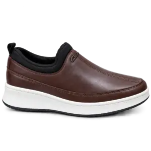 Chocolate brown comfort slip-on shoe for men with white sole