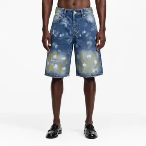 Distressed Paint-Splash Denim Shorts