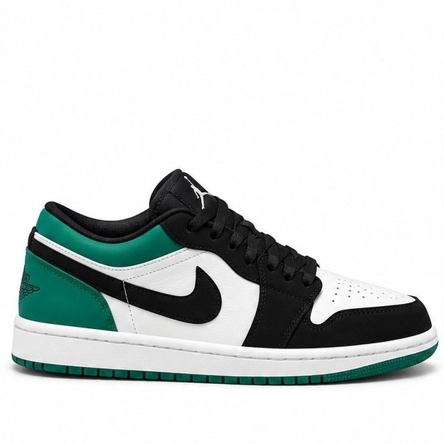 Men's Jordan 1 Low sneaker in green, black and white, side view