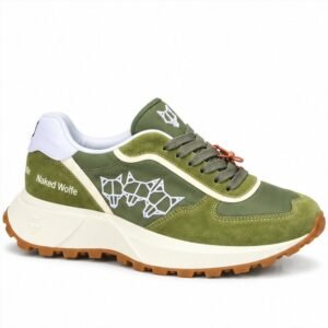 Naked Wolfe Olive Green Suede Runner Sneaker