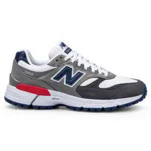 New Balance 2002R men's sneaker in grey, white, navy and red, side view