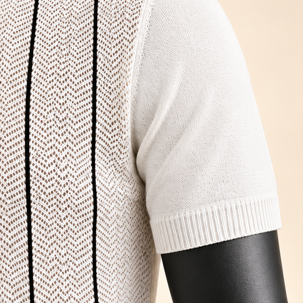 Men's White Pinstripe Knit Polo Shirt - Image 5