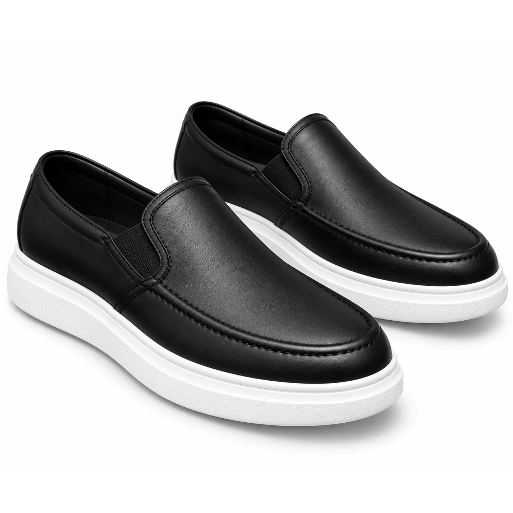 Black Leather Slip-On Loafers, view 3