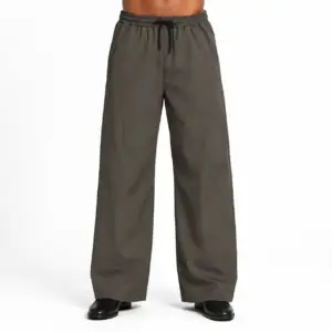 Olive Grey Wide-Leg Drawstring Trousers