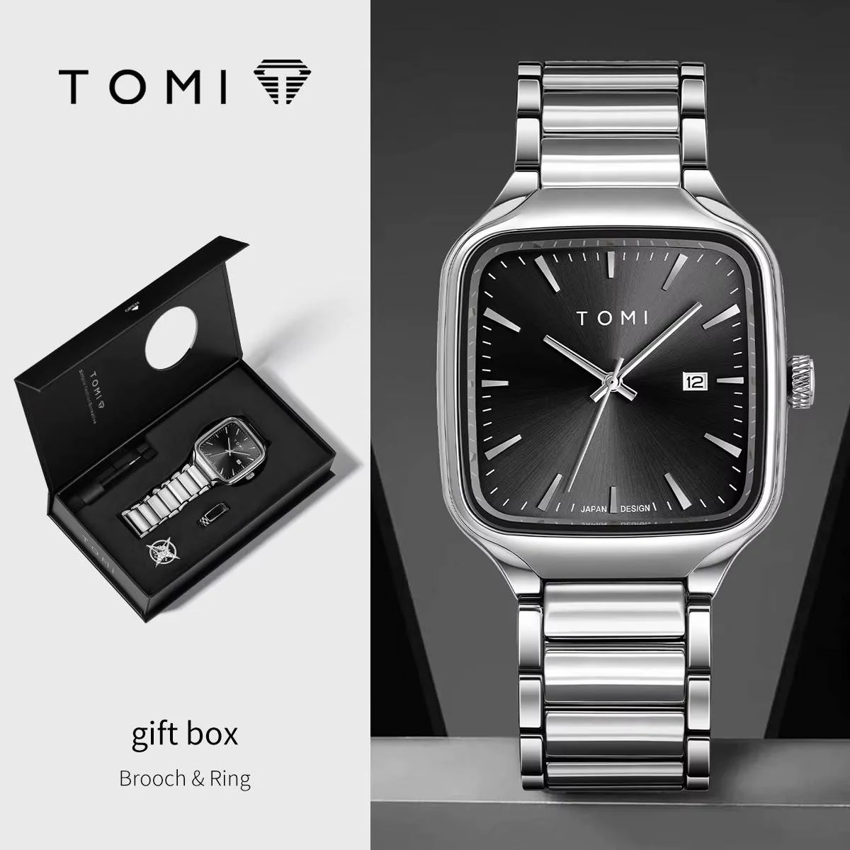 Tomi Quadrant Gift Set Black & Silver watch, photo 2